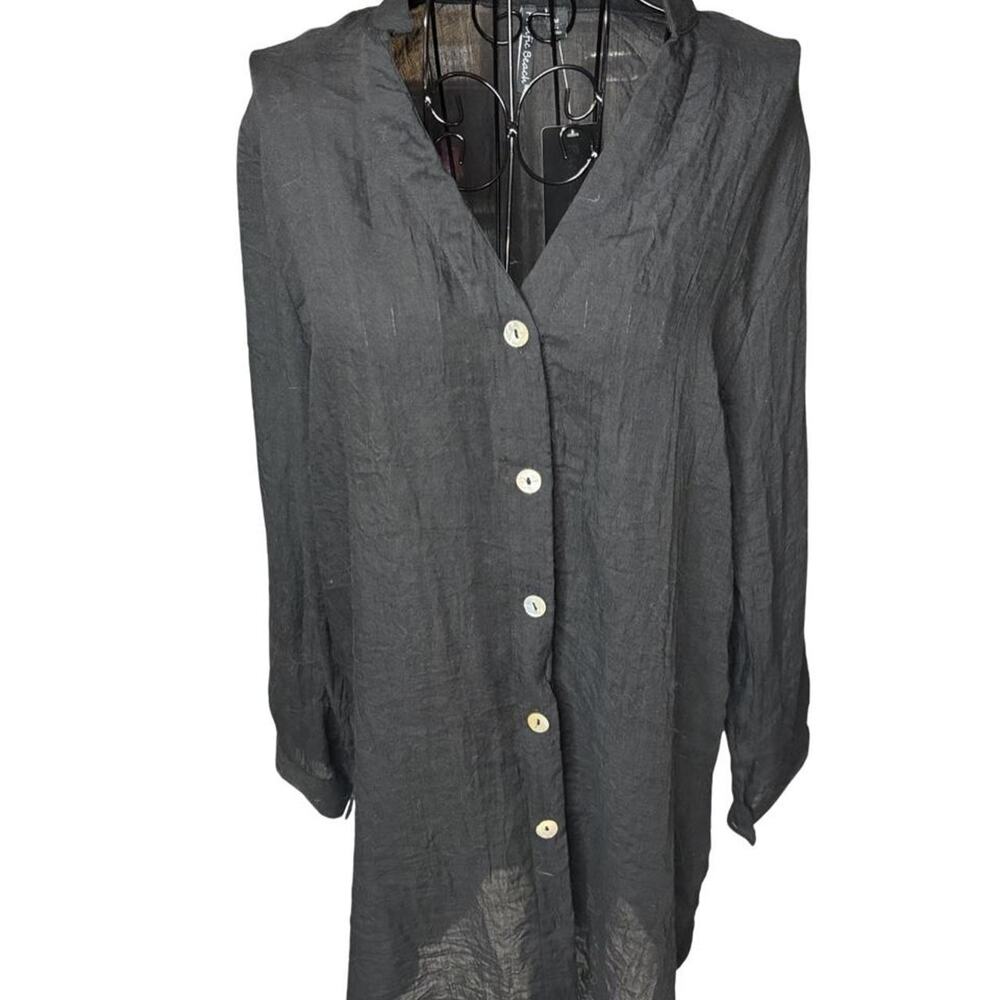 Pacific Beach Black Crinkle Gauze Swim Cover Up Tunic Shirt Medium NWT
